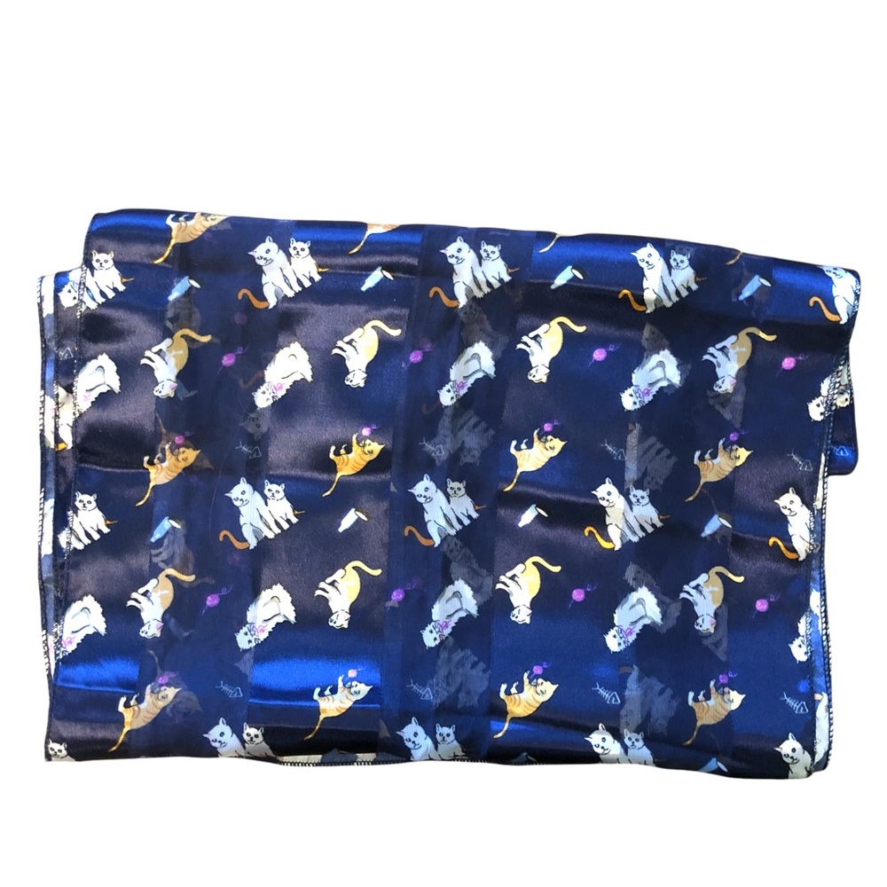 Cat Kitten Silk Feel Blue Two Tone Scarf